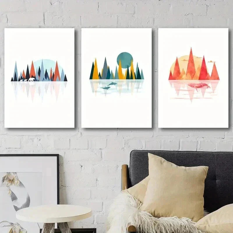 3pcs Forest & Animals Creative Illustration Wall Art Set Canvas Framed 40x60cm - High Quality Print 100% Australian Made Wall Canvas Ready to Hang