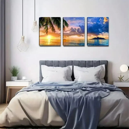 3pcs Palm Tree Beach Sunset Canvas Framed 40x60cm - High Quality Print 100% Australian Made Wall Canvas Ready to Hang