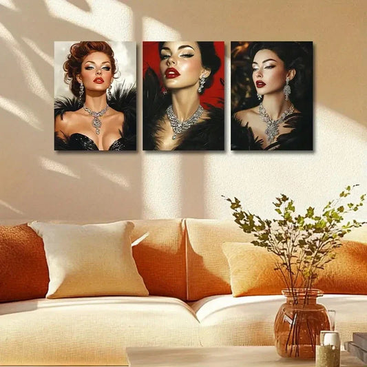 3pcs Modern Black Swan Goddess Metal Print Ready to Hang Art
