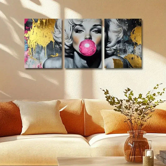 3pcs Marilyn Monroe blowing Bubble Gum Metal Print Ready to Hang Art