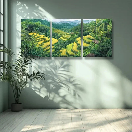 3pcs Rice terraces Art Painting Metal Print Ready to Hang Art