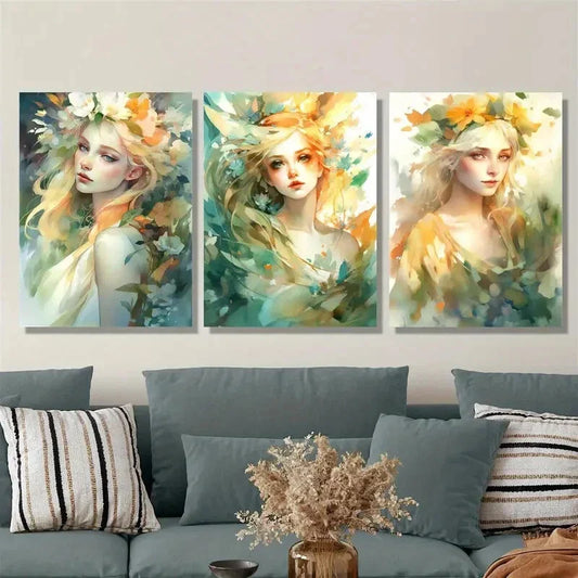 3pcs Magical elf girl water fairy Metal Print Ready to Hang Art