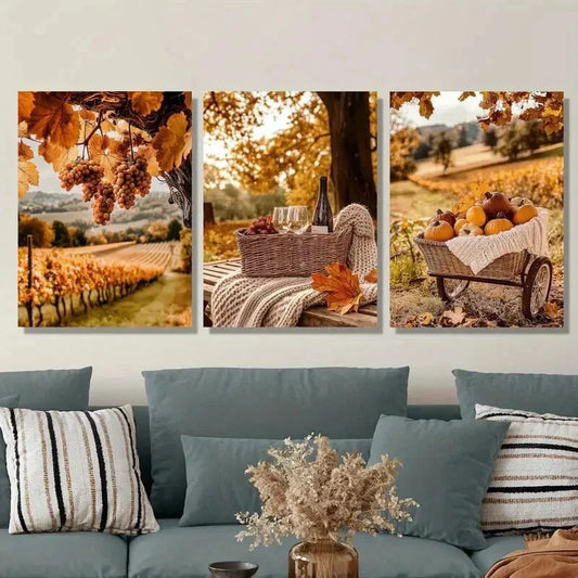 3pcs Orange Autumn Scenery Romantic Autumn Metal Print Ready to Hang Art