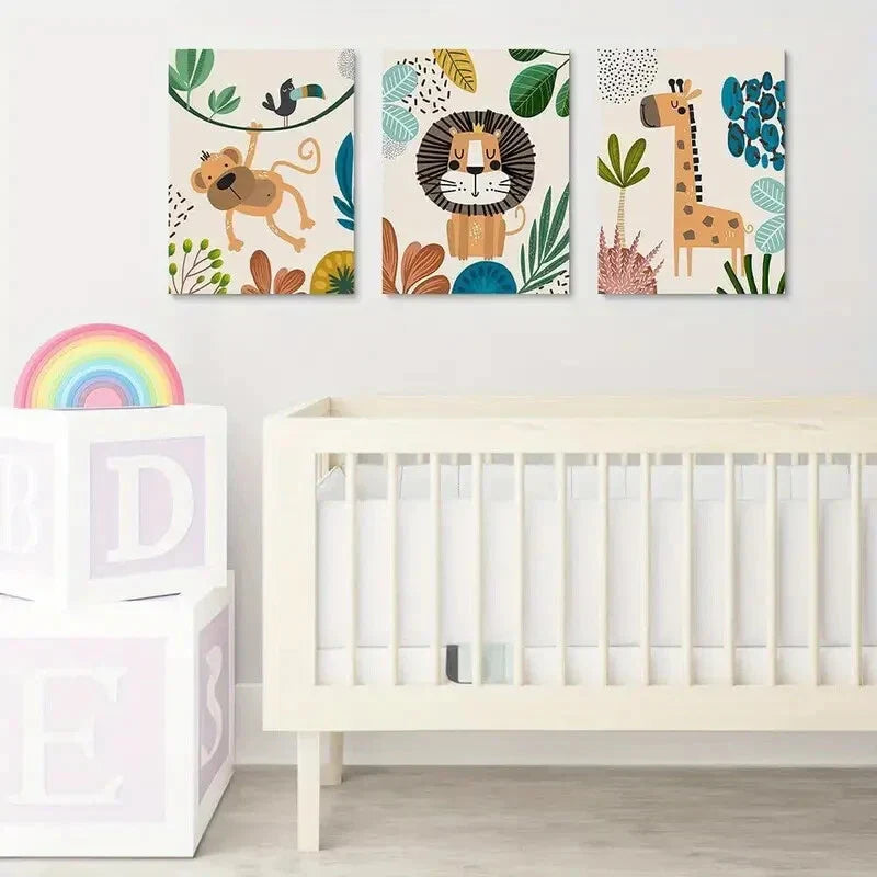 3pcs Baby Boy Watercolor Baby Animals Metal Print Ready to Hang Art