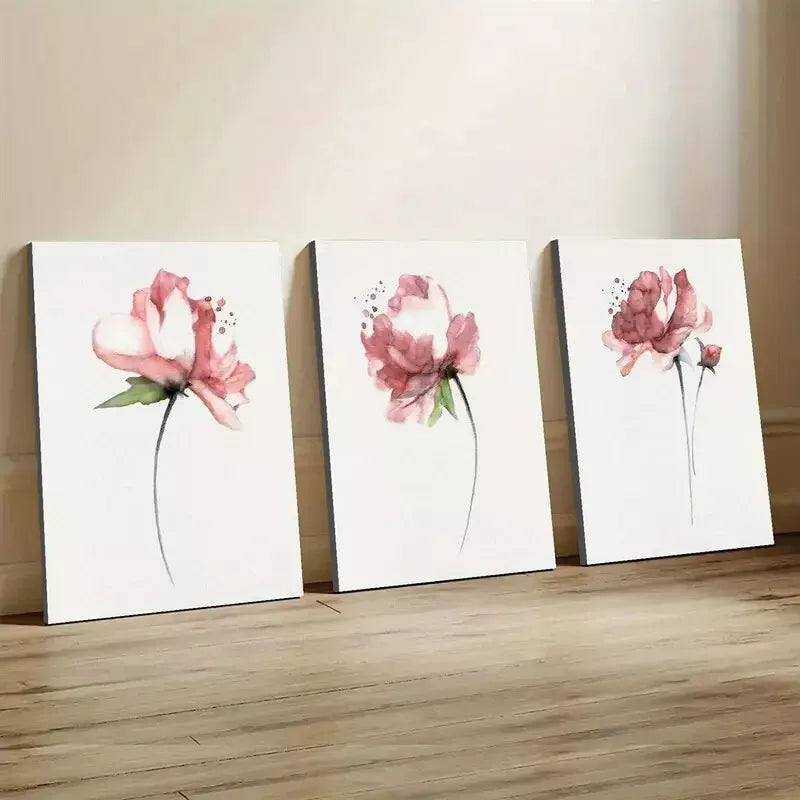 3pcs Watercolor Style Peony Shabby Chic Flowers Wall Art Set Canvas Framed 40x60cm - High Quality Print 100% Australian Made Wall Canvas Ready to Hang