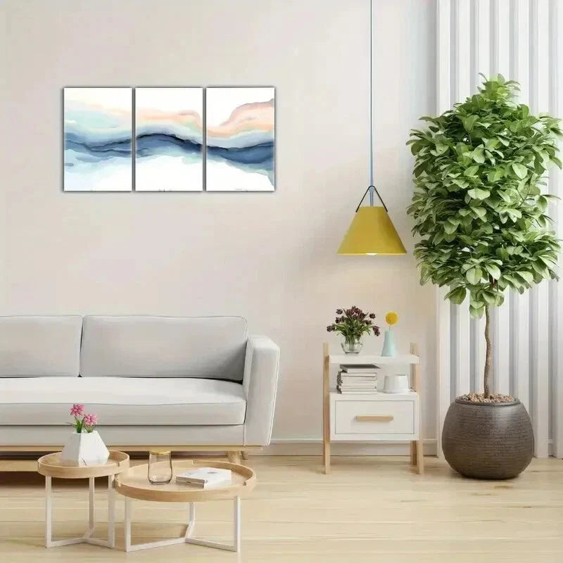 3pcs Abstract Vibrant Blue & Green Tide Design Metal Print Ready to Hang Art