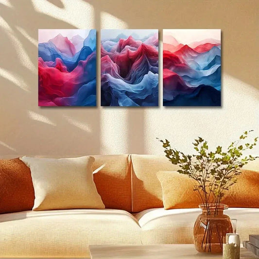 3pcs Modern Psychedelic Mountain Design Metal Print Ready to Hang Art