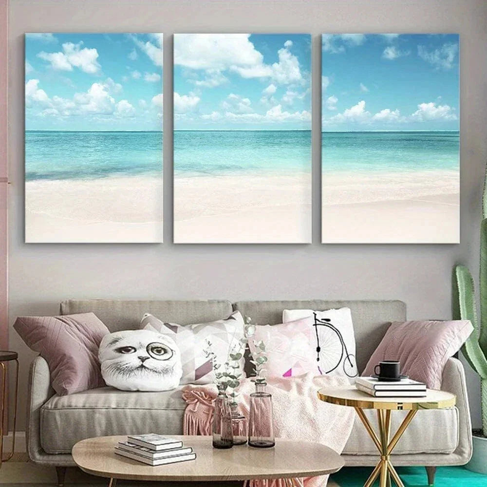 3pcs Beach Shore Nature Ocean Nautical Metal Print Ready to Hang Art