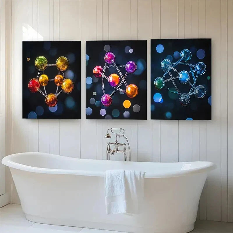 3pcs Vibrant Abstract Spheres Connected Perfect Wall Art Set Canvas Framed 40x60cm - High Quality Print 100% Australian Made Wall Canvas Ready to Hang