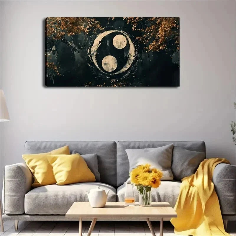 Yin-Yang Symbol Design Bold Wall Art Canvas Office Home Room Framed 80x45cm