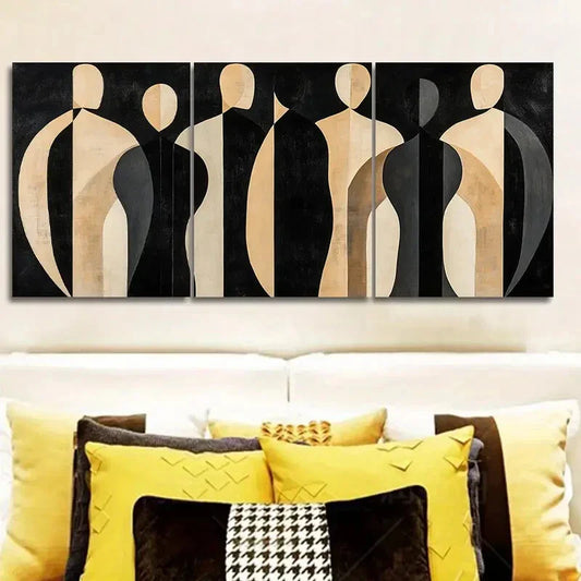 3pcs Black & Golden Abstract Figures, Wall Art Set Canvas Framed 40x60cm - High Quality Print 100% Australian Made Wall Canvas Ready to Hang