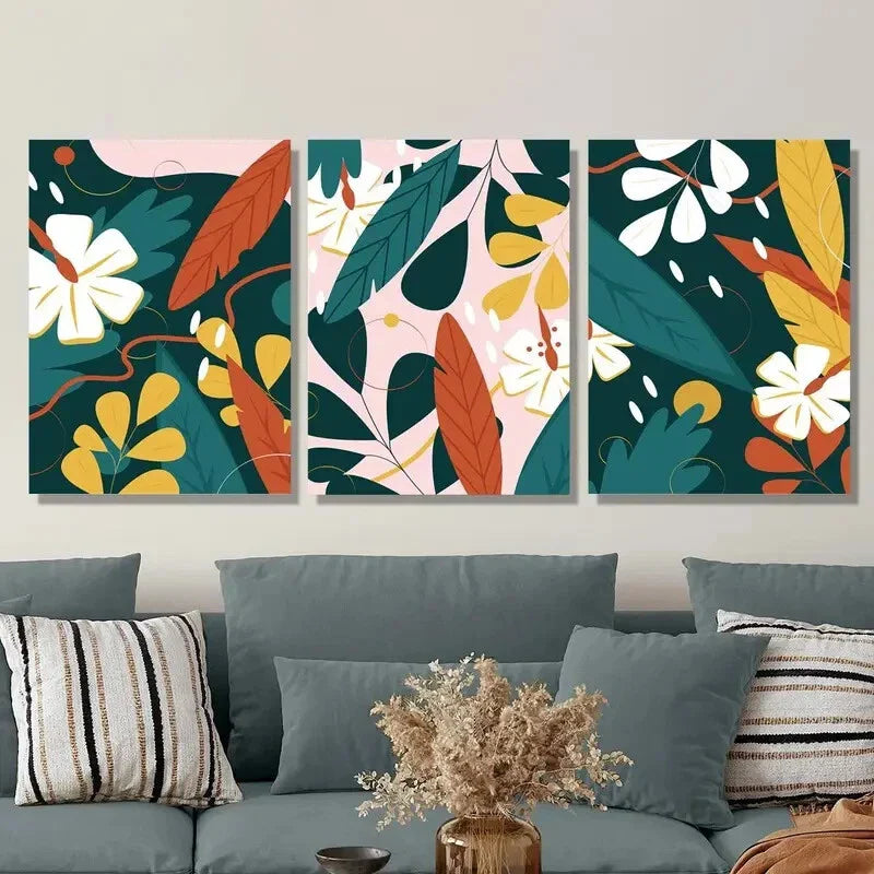 3pcs Minimalist Floral & Geometric Abstract Metal Print Ready to Hang Art