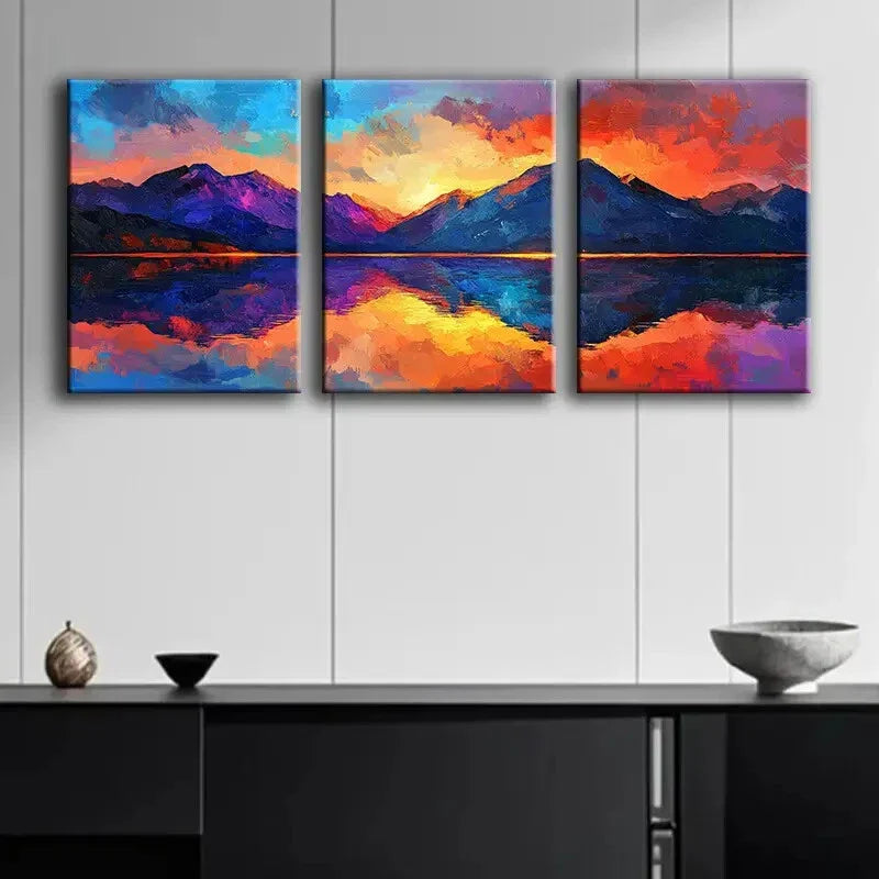 3pcs A beautiful painting of the mountains Metal Print Ready to Hang Art