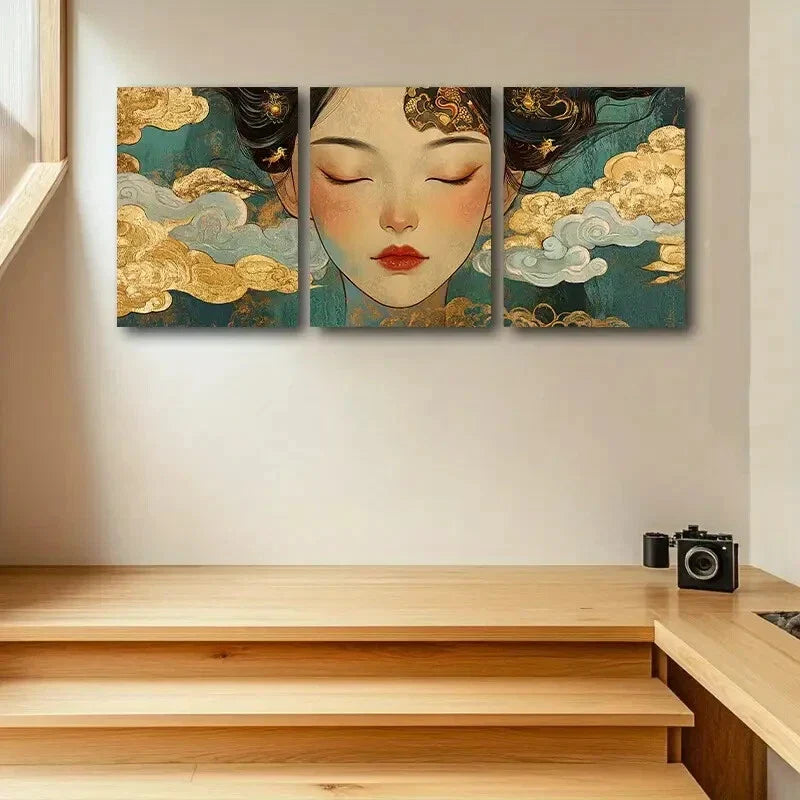 3pcs Women in Tang Dynasty Metal Print Ready to Hang Art