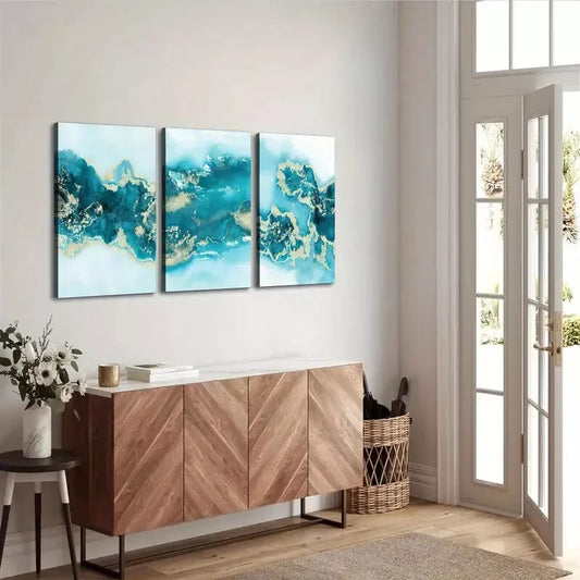 3pcs Turquoise Abstract Canvas Framed 40x60cm - High Quality Print 100% Australian Made Wall Canvas Ready to Hang
