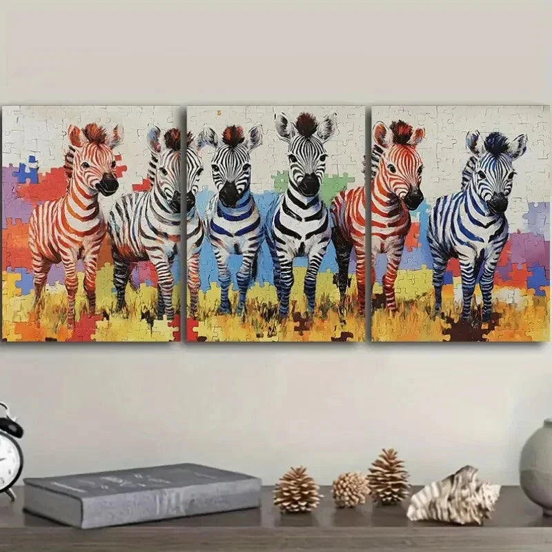 3pcs Featuring an Adorable Baby Zebra Wall Art Set Canvas Framed 40x60cm - High Quality Print 100% Australian Made Wall Canvas Ready to Hang