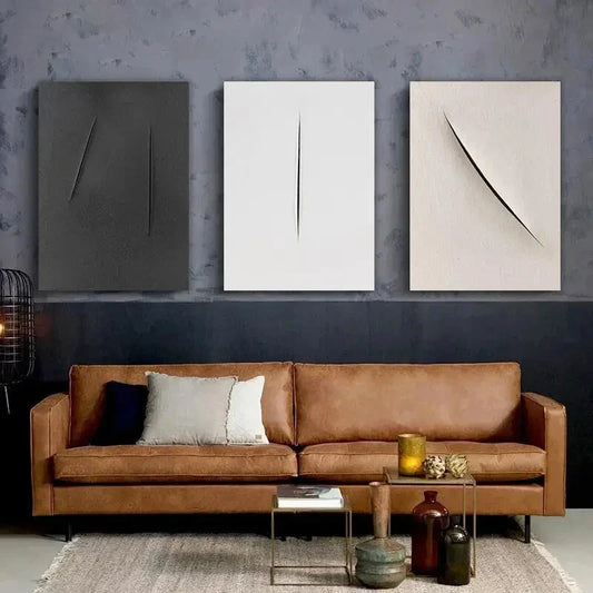 3pcs Modern Geometric Beige Black White Metal Print Ready to Hang Art