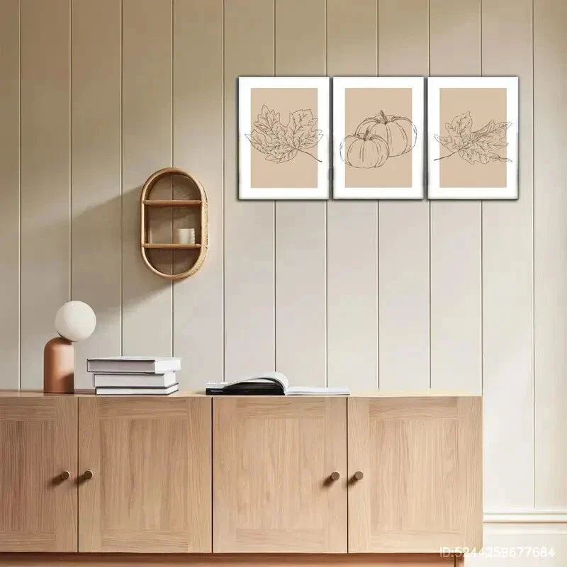 3pcs Artistic Flowers Leaves Pumpkin Poster Metal Print Ready to Hang Art