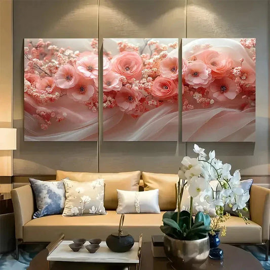 3pcs Bridal Veil Floral Cottagecore Pink Design Metal Print Ready to Hang Art