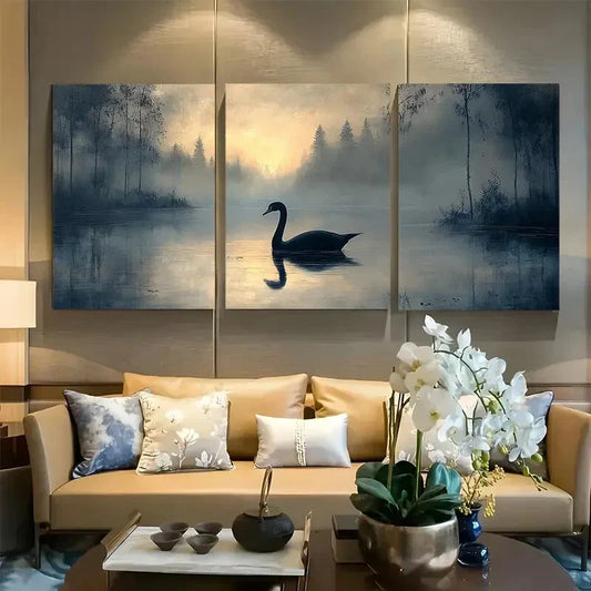 3pcs Abstract Graceful Swan Black Bird Metal Print Ready to Hang Art