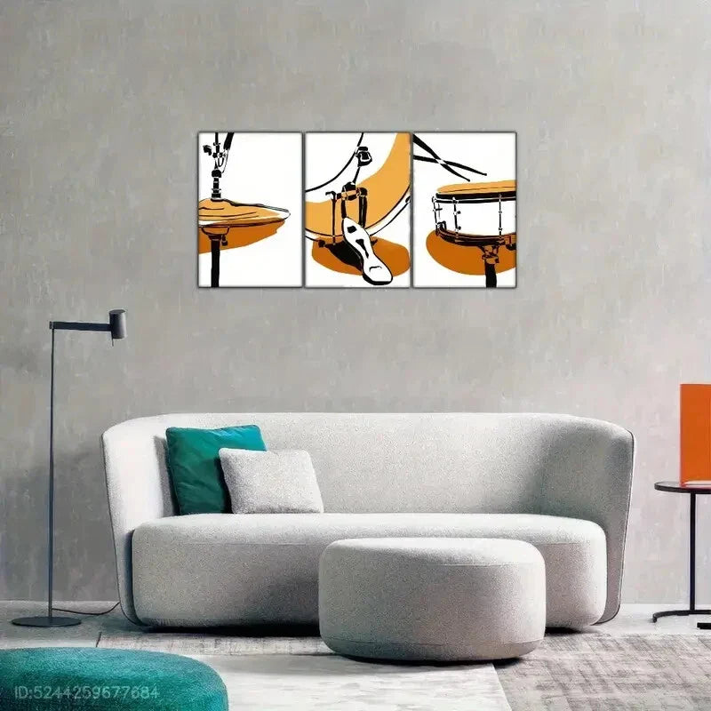 3pcs Artistic Showcase Abstract Drum Artwork Metal Print Ready to Hang Art
