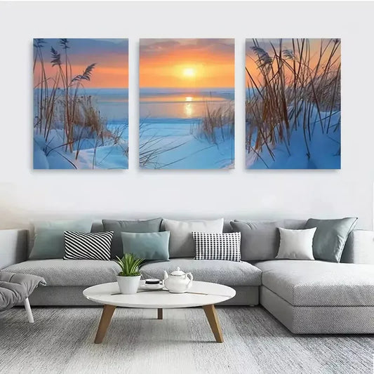 3pcs Wheat-Field-Sunset-Landscape Canvas Framed 40x60cm - High Quality Print 100% Australian Made Wall Canvas Ready to Hang