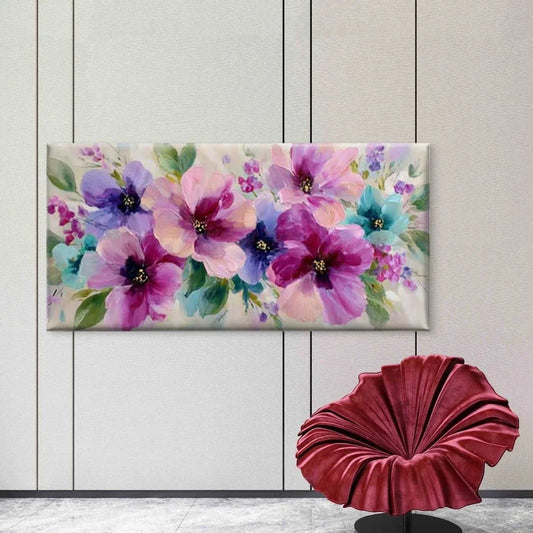 Whimsical Bloom Vibrant Floral Wall Art Canvas Office Home Room Framed 80x45cm