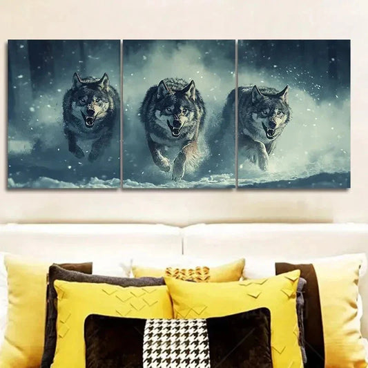 3pcs Fierce Wolf pack Wall Art Set Canvas Framed 40x60cm - High Quality Print 100% Australian Made Wall Canvas Ready to Hang