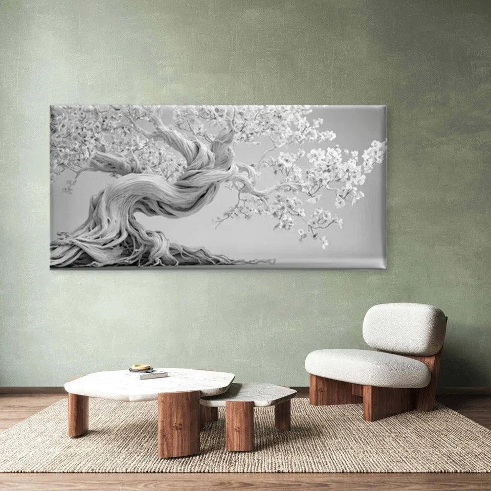 Twisted Tree Black & White Wall Art Canvas Office Home Room Framed 80x45cm