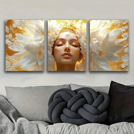 3pcs The goddess Indira Art Painting Metal Print Ready to Hang Art