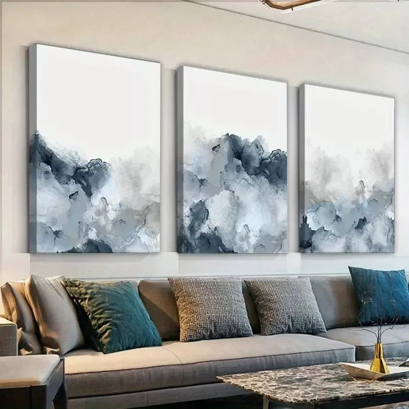 3pcs Blue Gray Wall Art Abstract Canvas Framed 40x60cm - High Quality Print 100% Australian Made Wall Canvas Ready to Hang