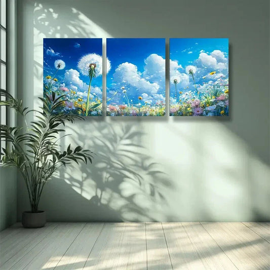 3pcs White dandelion Metal Print Ready to Hang Art