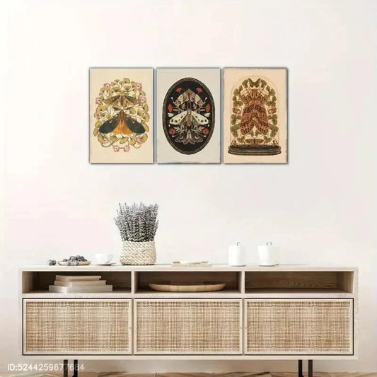 3pcs Dragonfly Moth Insect Floral Art Print Metal Print Ready to Hang Art