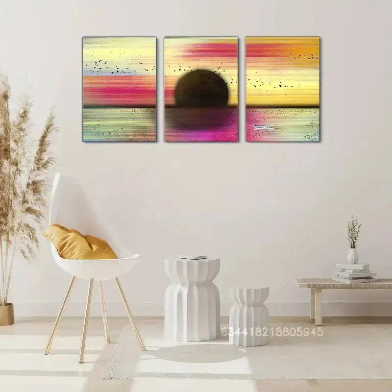 3pcs , Seascape, sea, boat in the sea landscape Metal Print Ready to Hang Art