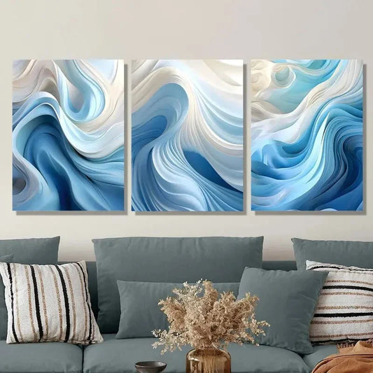 3pcs Abstract blue and white swirl Metal Print Ready to Hang Art