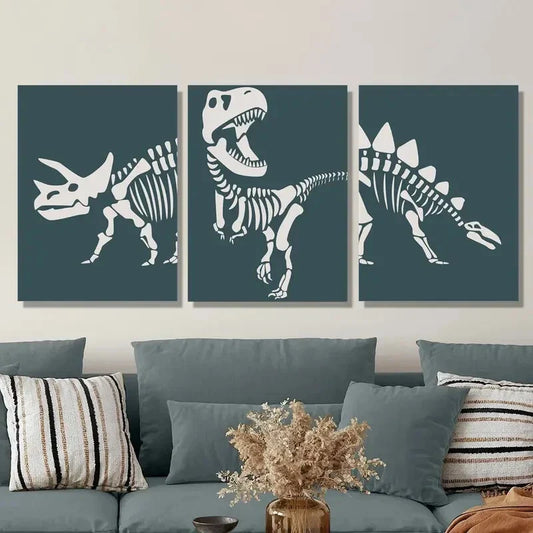 3pcs Dinosaur skeleton clipart Metal Print Ready to Hang Art