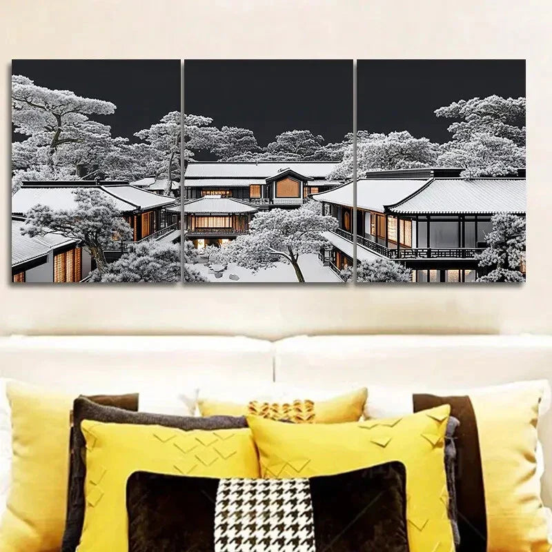 3pcs Ancient architecture Art Painting Metal Print Ready to Hang Art