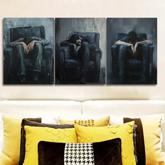 3pcs Decadent Man Trio Modern Black & White Wall Art Set Canvas Framed 40x60cm - High Quality Print 100% Australian Made Wall Canvas Ready to Hang