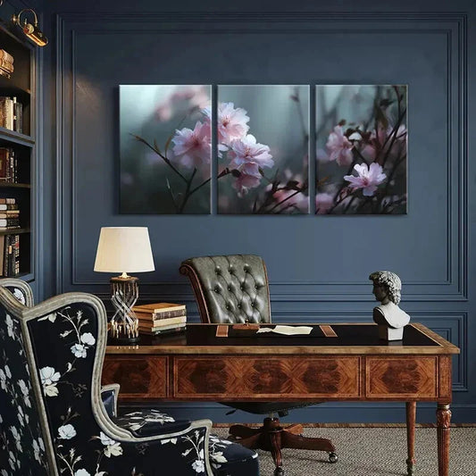 3pcs Elegant Cherry Blossom Canvas Posters Metal Print Ready to Hang Art
