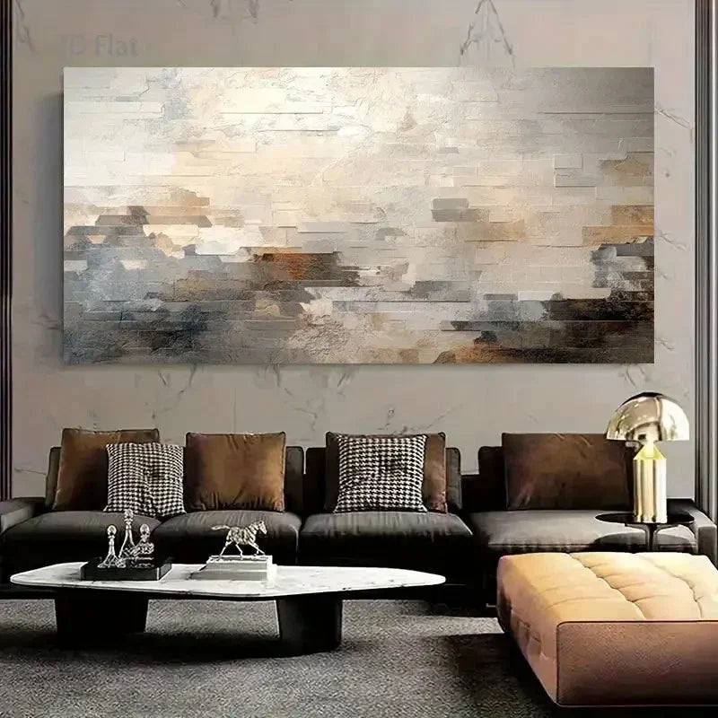 Neutral-Toned Textured Brush Wall Art Canvas Office Home Room Framed 80x45cm