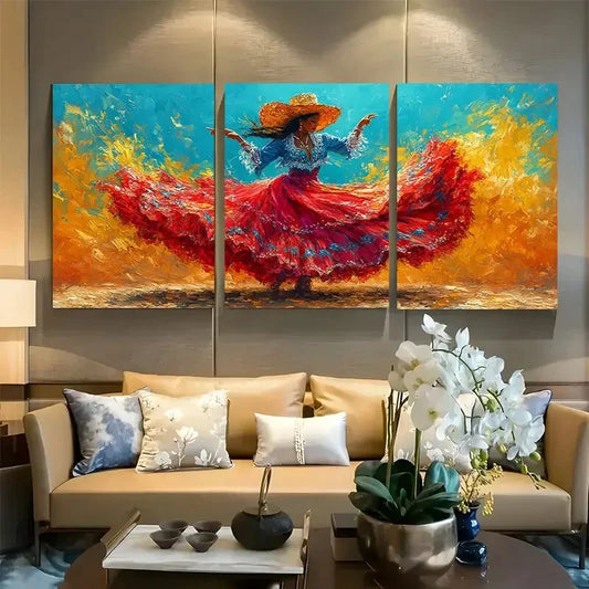 3pcs Colorful Cultural Mexican Dancer Metal Print Ready to Hang Art