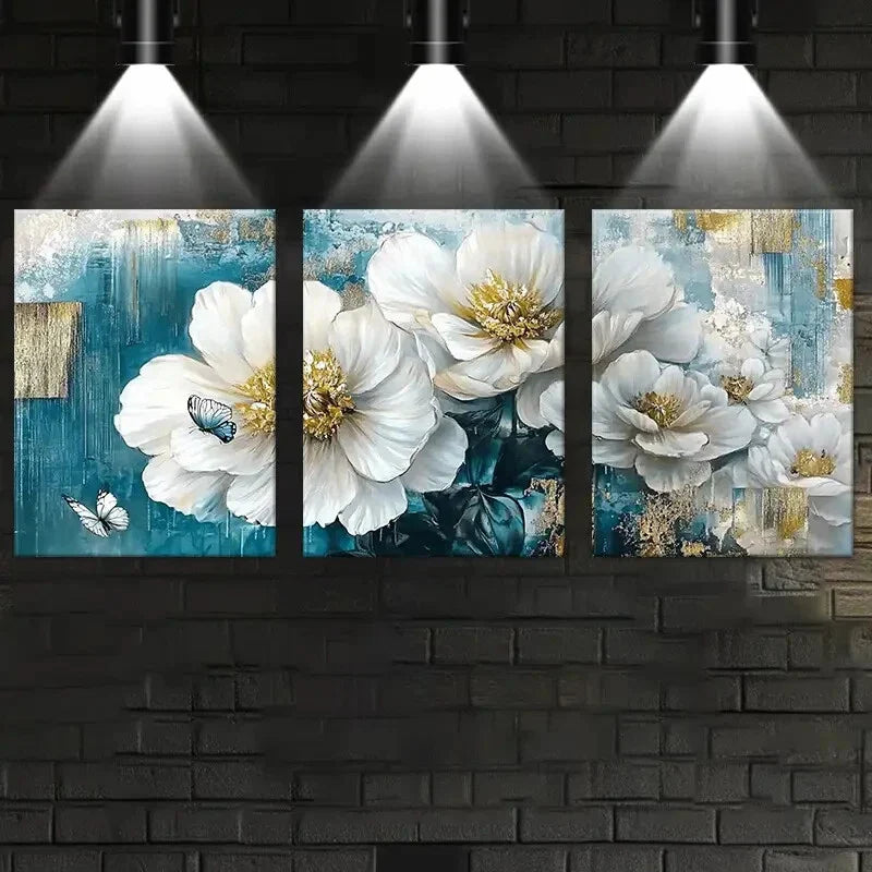 3pcs Scented white Flowers Metal Print Ready to Hang Art