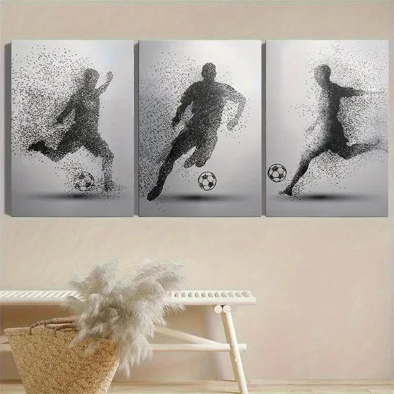 3pcs Black And White Soccer Moments Metal Print Ready to Hang Art