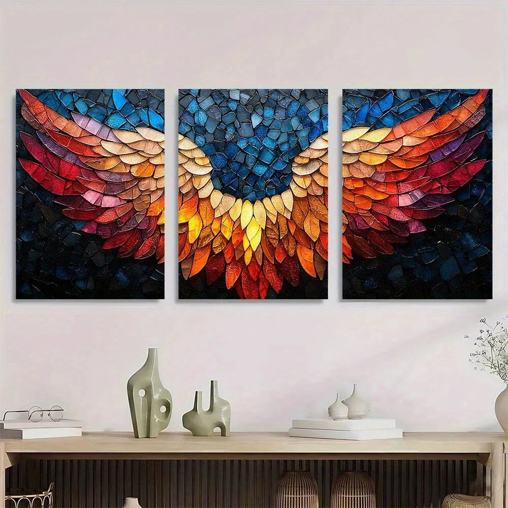 3pcs Angel Wings Pattern Bright Acrylic Metal Print Ready to Hang Art