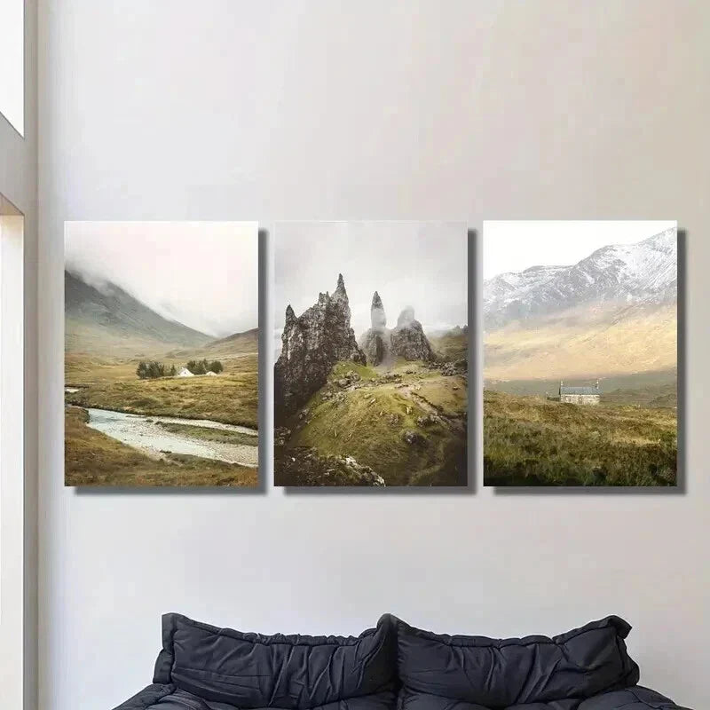 3pcs Farm Snowy Mountain Rock Photography Wall Art Set Canvas Framed 40x60cm - High Quality Print 100% Australian Made Wall Canvas Ready to Hang