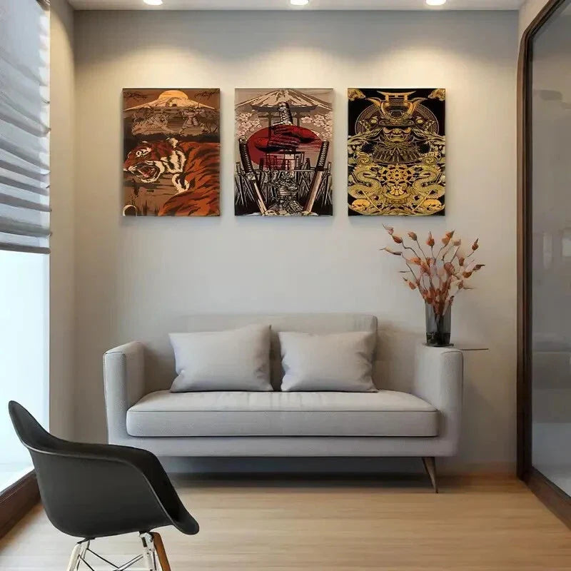 3pcs Warrior'S Dreams Print Poster with Armour Metal Print Ready to Hang Art