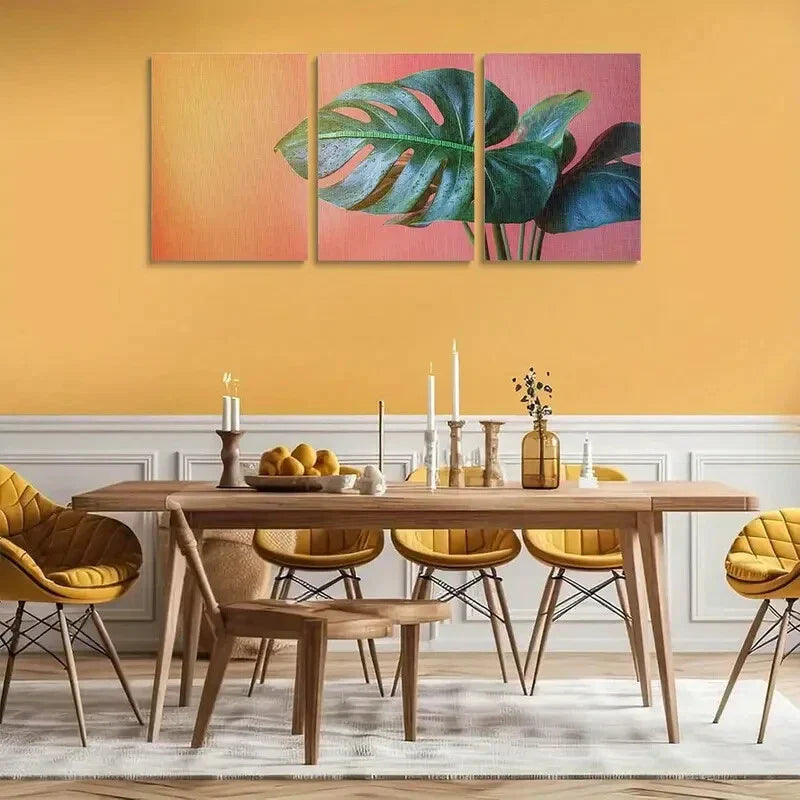 3pcs Vibrant Monstera Leaf Metal Print Ready to Hang Art