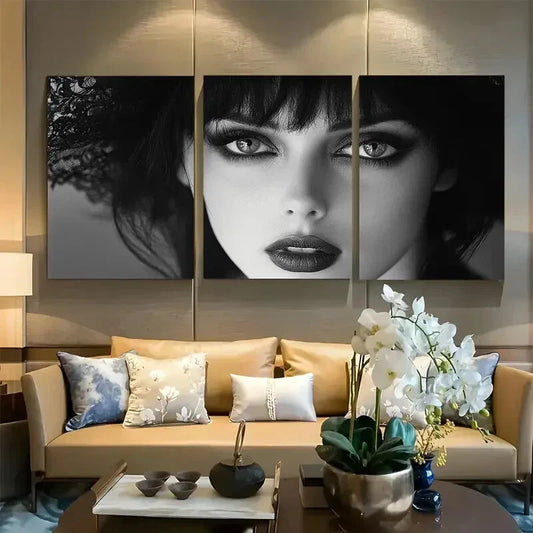 3pcs Elegant Femme Fatale Canvas Noir Portrait Metal Print Ready to Hang Art
