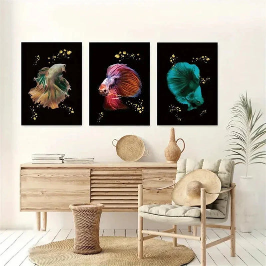 3pcs Siamese Fighting Fish Metal Print Ready to Hang Art