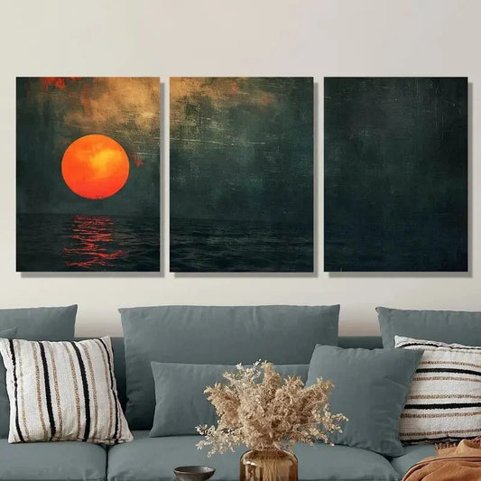3pcs Abstract Ocean Sunset Emerald Green Sea Metal Print Ready to Hang Art